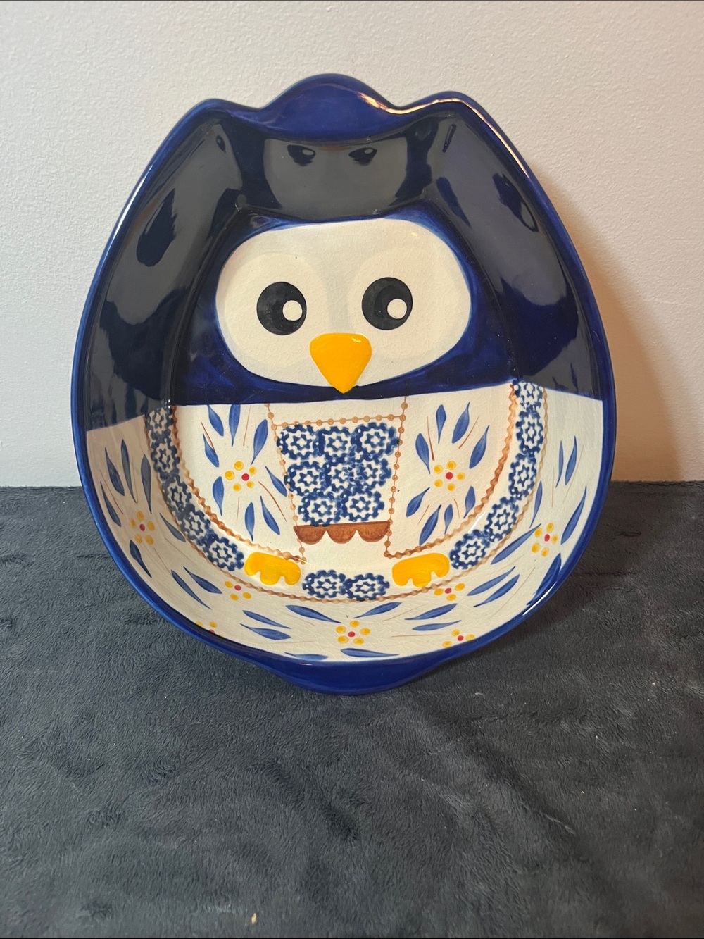 Temp-Tations Old World Blue Owl Ceramic serving dish bowl kitchen bakeware